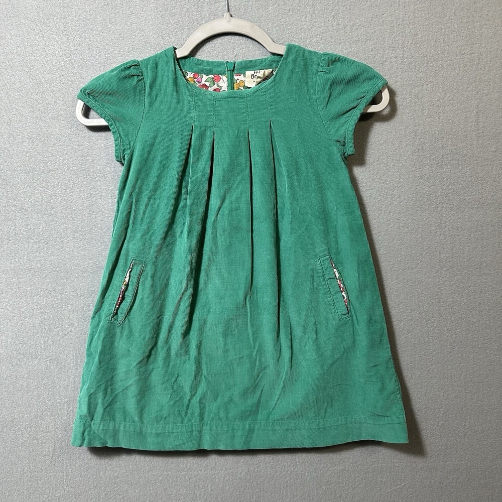 Mini Boden Girls Corduroy Dress 5-6 Yrs Green Lined Pockets Cottagecore Holiday